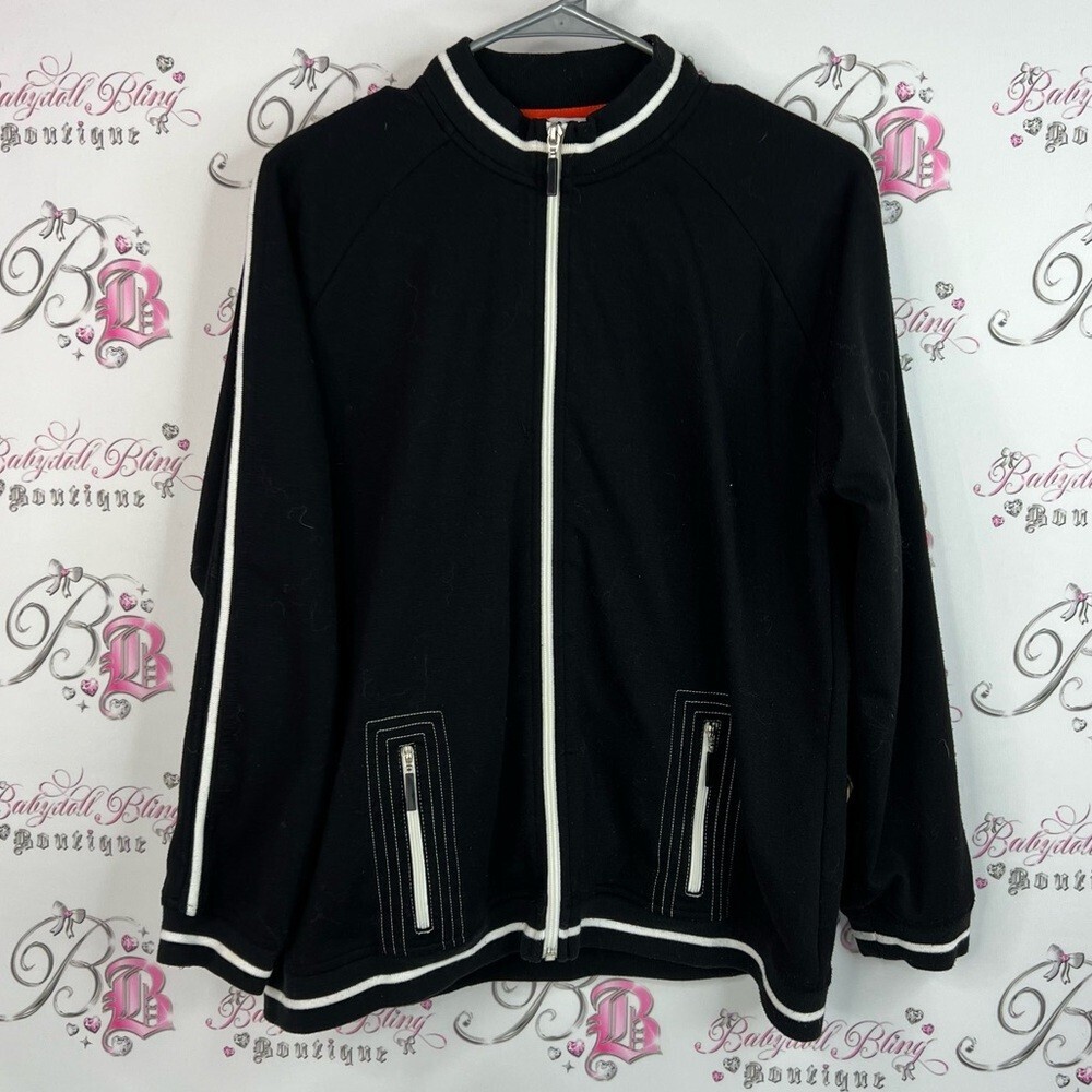 Blast sweater zip up Black Jacket vintage long sleeve top shirt Red white Trim